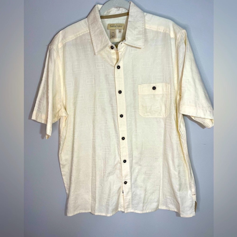 Territory Ahead Cream Textured Cotton Short Sleeve Button-Up Shirt Men’s XL